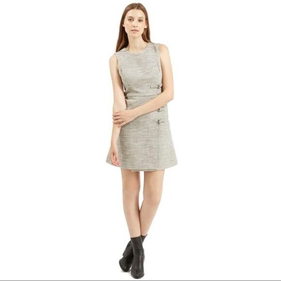 Topshop A-Line Sleeveless Dress Women 10 Tweed Buckle in Cream, Black, Grey EUC - Picture 1 of 9